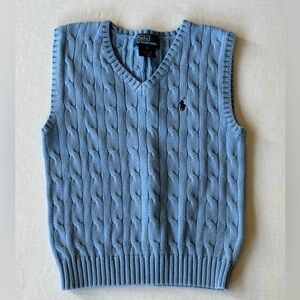 Ralph Lauren Boys Size 5 Light Blue Cable-Knit V-Neck Sweater Vest